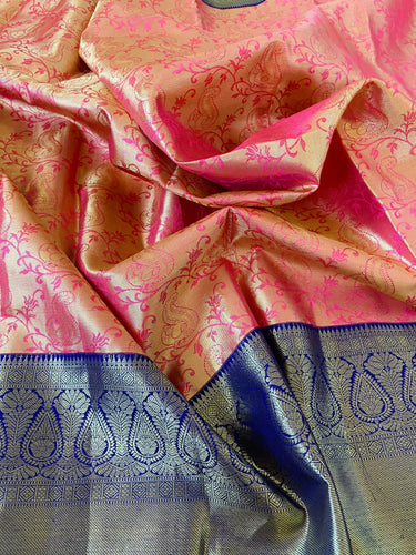 Kanchipuram/Kanchivaram handloom double shade | gold and pink | pure tissue silk saree | Silk Mark | Ships from California